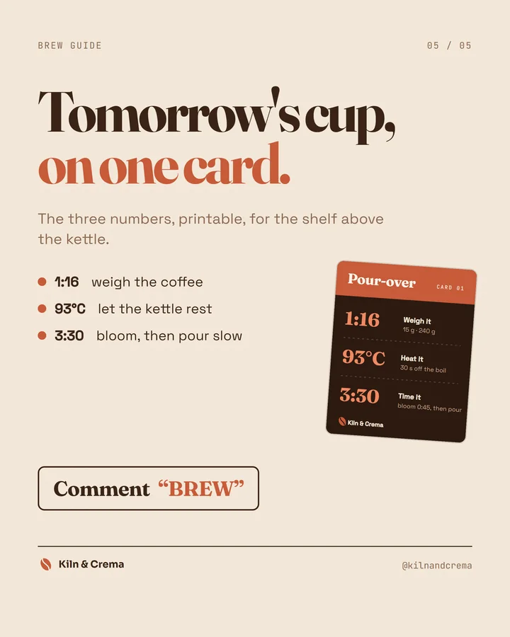 Closing slide with a tilted recipe card and a comment keyword
